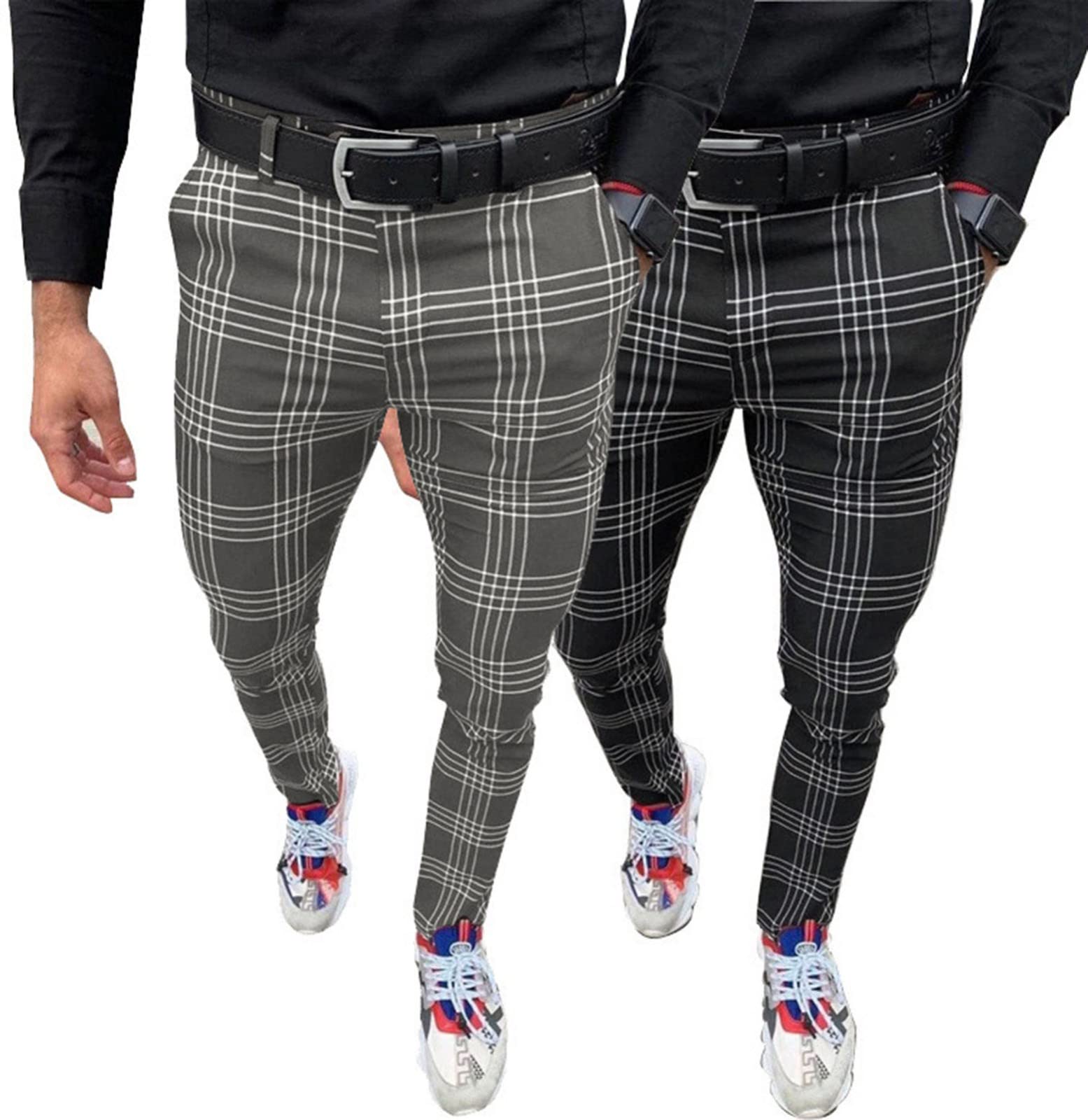 Pantalone Da Uomo A Quadri Con Vita Elastica Casual,Sottile Uomo Pantaloni Da Jogging Slim Fit,Streetwear Pantaloni Casual,Con Tasche All'aperto Pant Eleganti 1,S