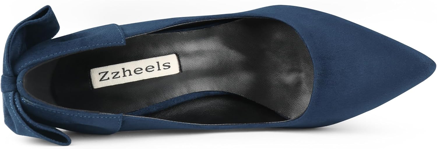 Zzheels Women's 3.74" Bow Pumps Pointed Toe Triangle Heel Pump Wedding Shoes - Image 5