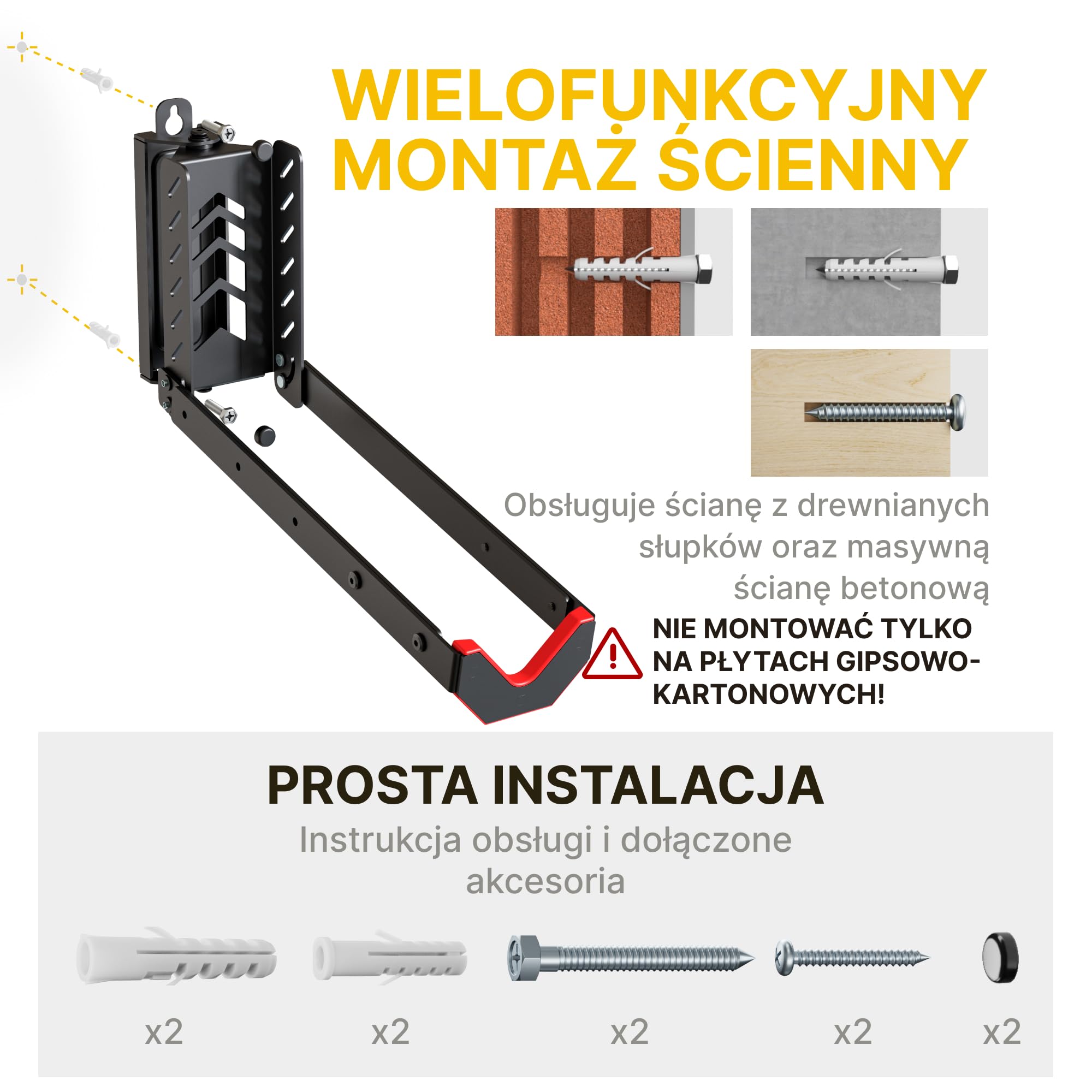 monTEK Obrotowy Uchwyt Ścienny do Roweru, do 35 kg | Bez podnoszenia roweru, obracany uchwyt do małych pomieszczeń, szybki montaż i zdejmowanie