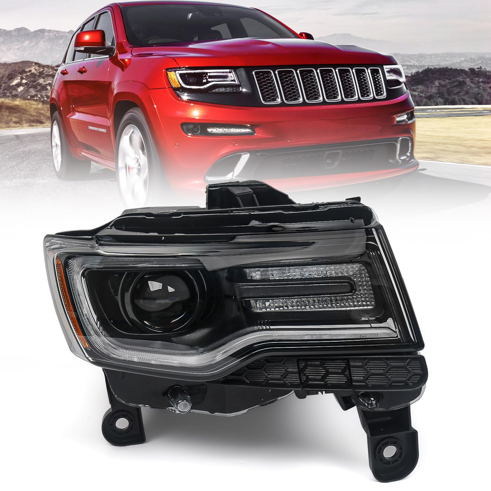 Photo 1 of Huray HID Headlight Assembly for Jeep Grand Cherokee 2014-2016 [Only for Xenon Type] [Black Housing] OE Projector Headlamp w/LED DRL Bulbs Right Passenger Side (RH)