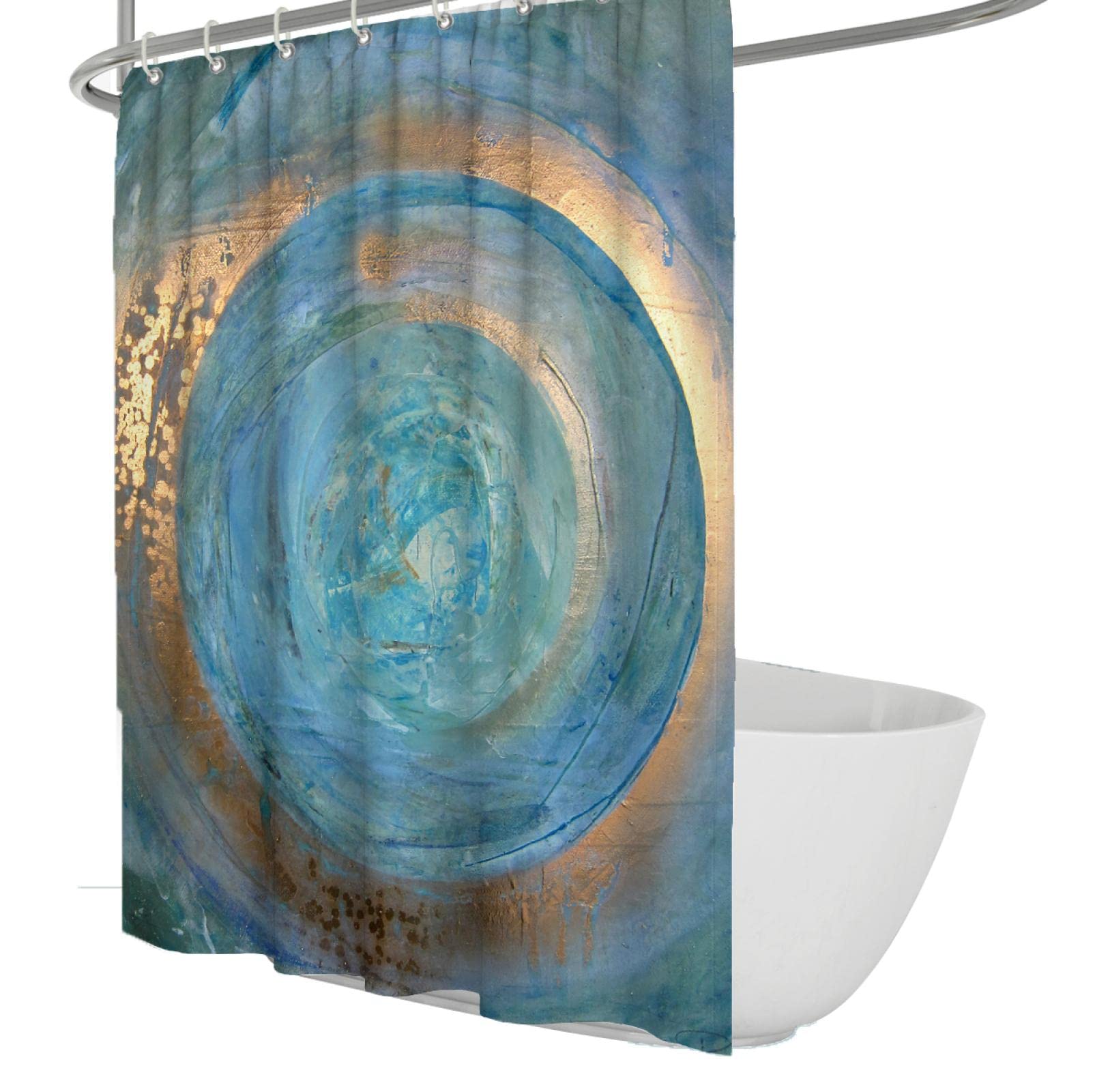 Cortina de Ducha de Lujo Golden Circle Juego de Cortina de Ducha de Tela con 12 Ganchos Cortina de Ducha Azul Granja Baño Conjuntos de Cortinas de Ducha W180xL180cm