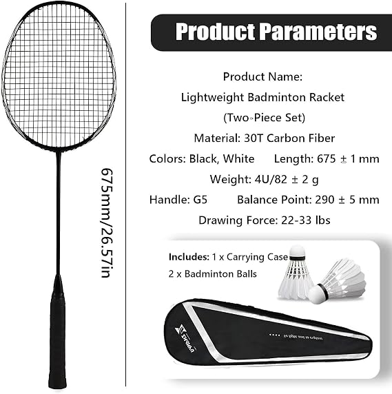 Badminton Racquet,Portable Badminton Set,Professional Offensive Dunk Heavy Kill Type Durable Light Racquets,with 2 Shuttlecocks and 1 Bag,Sport Game for Indoor Outdoor Backyard