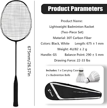 Badminton Racquet,Portable Badminton Set,Professional Offensive Dunk Heavy Kill Type Durable Light Racquets,with 2 Shuttlecocks and 1 Bag,Sport Game for Indoor Outdoor Backyard