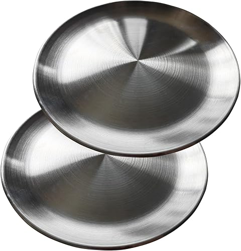 CrafArcher Bandeja redonda decorativa organizadora de almacenamiento de bandeja de acero inoxidable de 79 pulgadas 2 paquetes plata