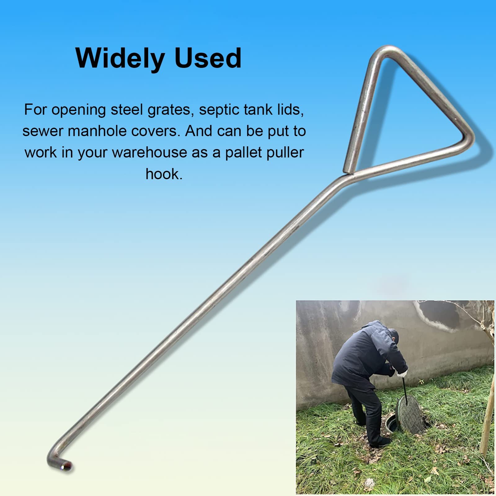 WDJBPSH 50cm/70cm Long Manhole Cover Hook, Stainless Steel Hand Pull Hook with Triangular Handle, Moving Lifting and Pulling Tool (Size : Length 70cm/27.5in)