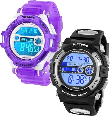 Kids Shock and Water Resistant Sports Watch 2 Piece Gift Set for Boys and Girls