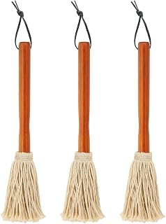 12" BBQ Sauce Basting Mops & Brushes for Roasting or Grilling, Apply Barbeque, Marinade or Glazing, Cotton Fiber Head and Hardwood Handle, Dish Mop Style, Perfect for Cooking or Cleaning - Pack of 3