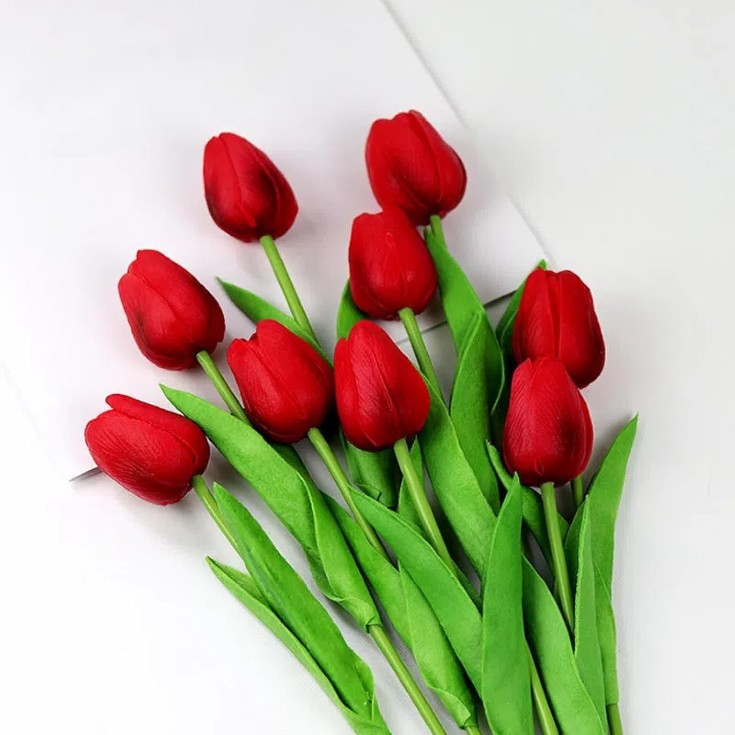 Red Tulip Flowers - 10 Artificial Bundles for Home Decor -5