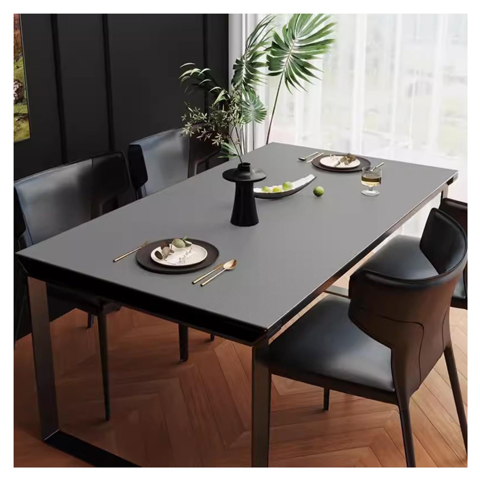 Faux Leather Table Cloths Rectangle, Wipeable Waterproof and Oil-Proof Leather Tablecloth, Heat Proof Dinner Table Protector Pad, Extra Large Coffee Table Mats, Vinyl Table Cloth(90×180cm,Dark Gray)