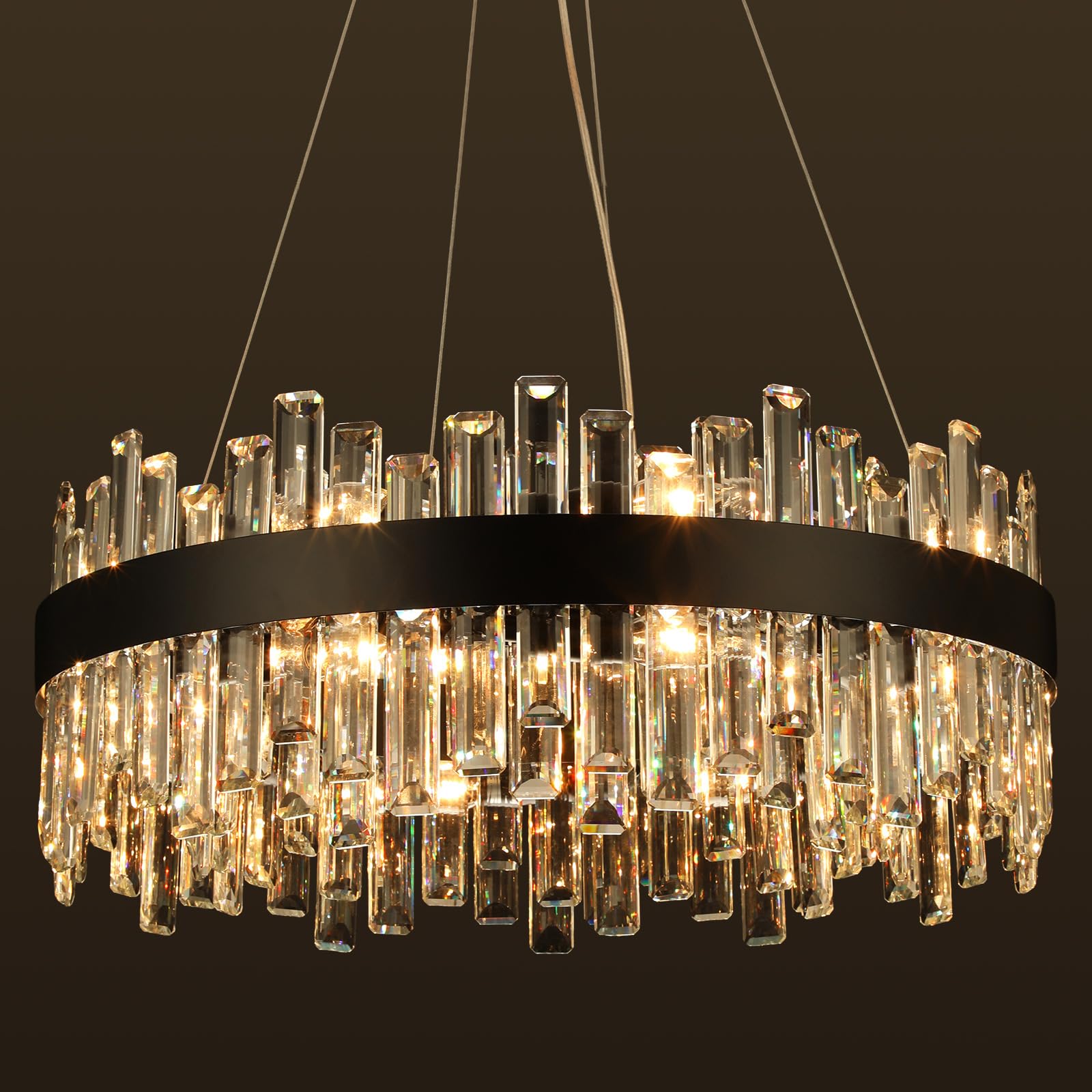 Crystal Chandeliers for Dining Room Lights Fixtures 16 Lights Luxury Gold Modern Chandeliers for Bedroom 2-Tier Round Crystal