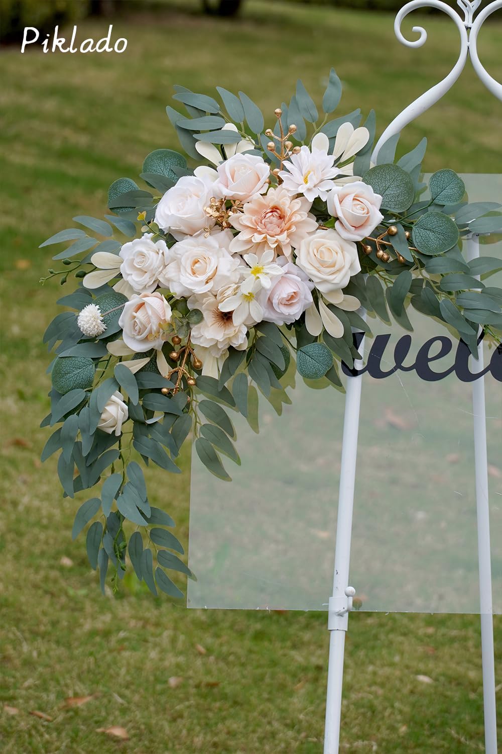 Faux Flower Swag Set of 2 for Wedding Welcome Signs Floral Swag Wedding Reception Ceremony Signs Decor (Champagne & Cream) image 3