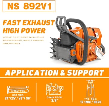 NEO-TEC NS892 92cc Gas Chainsaw with 24 inch Bar and Chain,2-Cycle Gasoline Power 5.2KW 7HP Chain Saws for Big Wood Cutting,All Parts Fit for MS660 G660