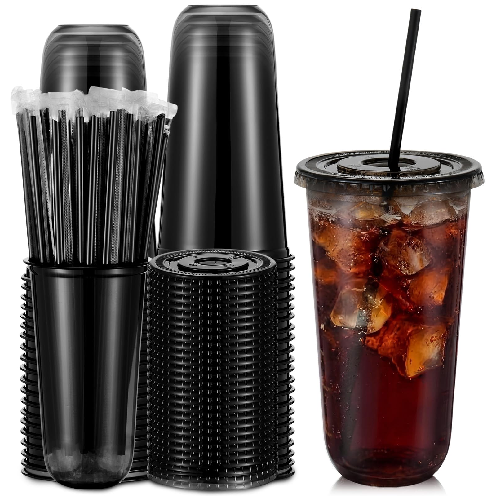 Ziliny 50 Sets 16oz Clear Plastic Cups with Lids and Straws Disposable Cups — Amazon image 11