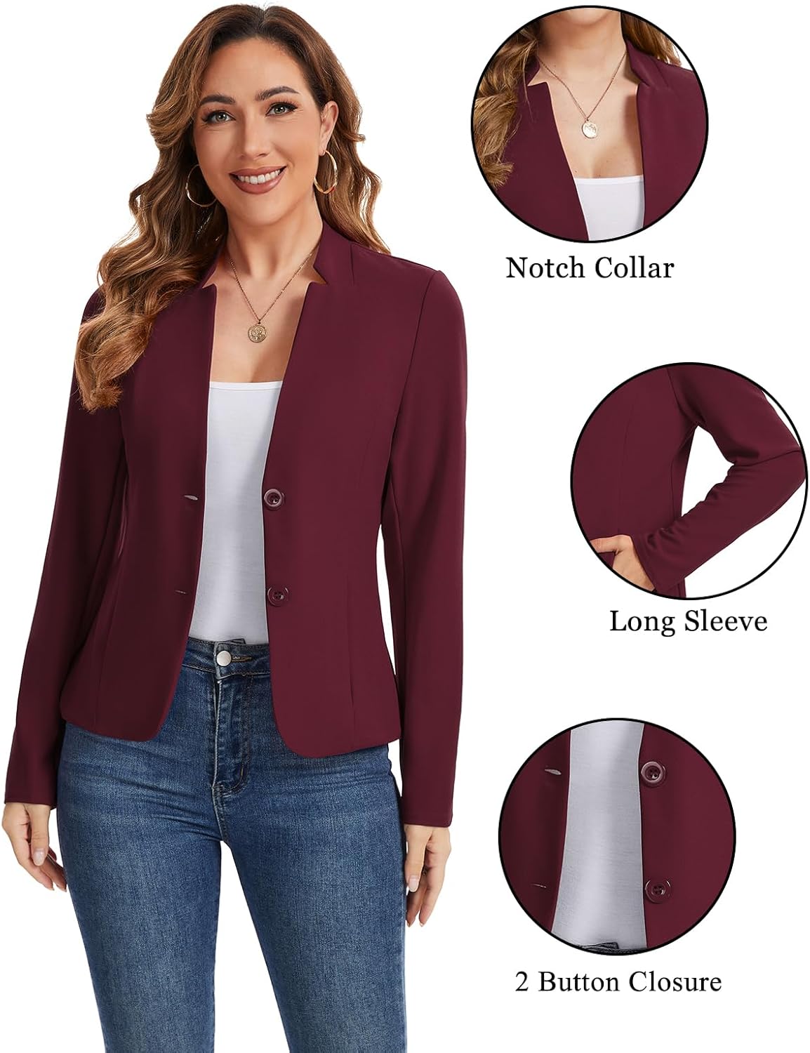 Blazers for Women Long Sleeve Notch Collar Blazer Button Front Casual Work Office Suit Jackets with Pockets - Image 6