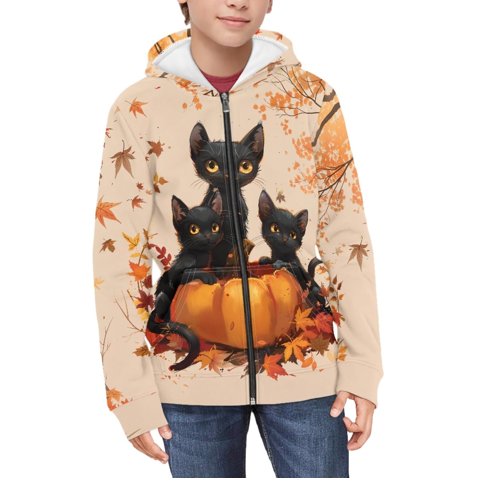Coloranimal Unisex Girls Boys Long Sleeve Casual Hoodies &amp; Sweatshirts Tops Kids Zip Up Jacket Coat Age 6-16 Year