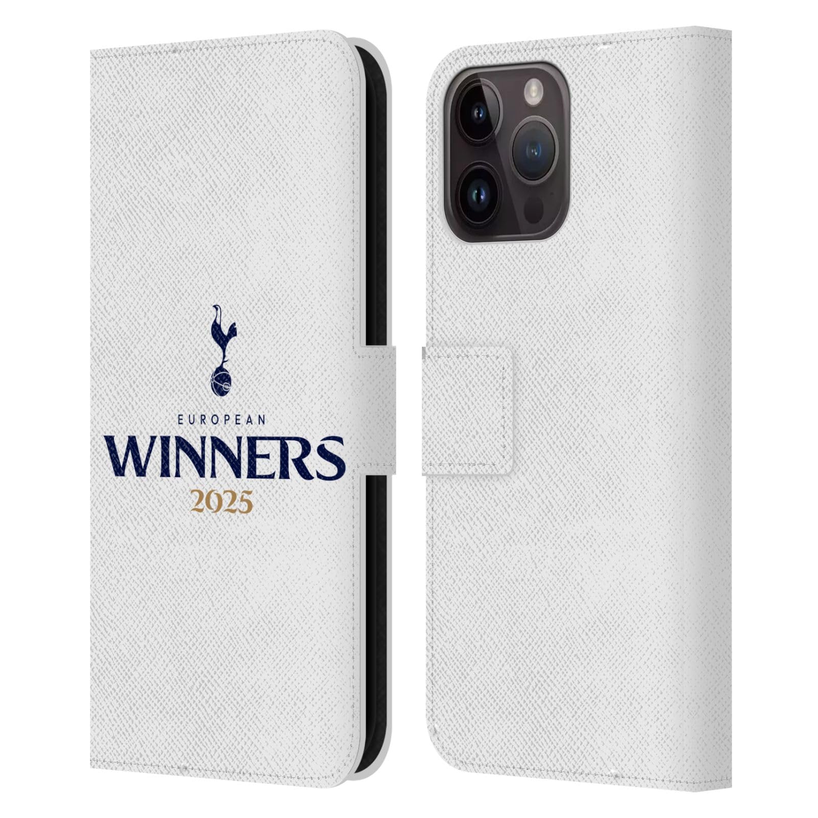Head Case Designs Officially Licensed Tottenham Hotspur F.C. White 2025 European Winners Leather Wallet Case Compatible With Apple iPhone 15 Pro Max