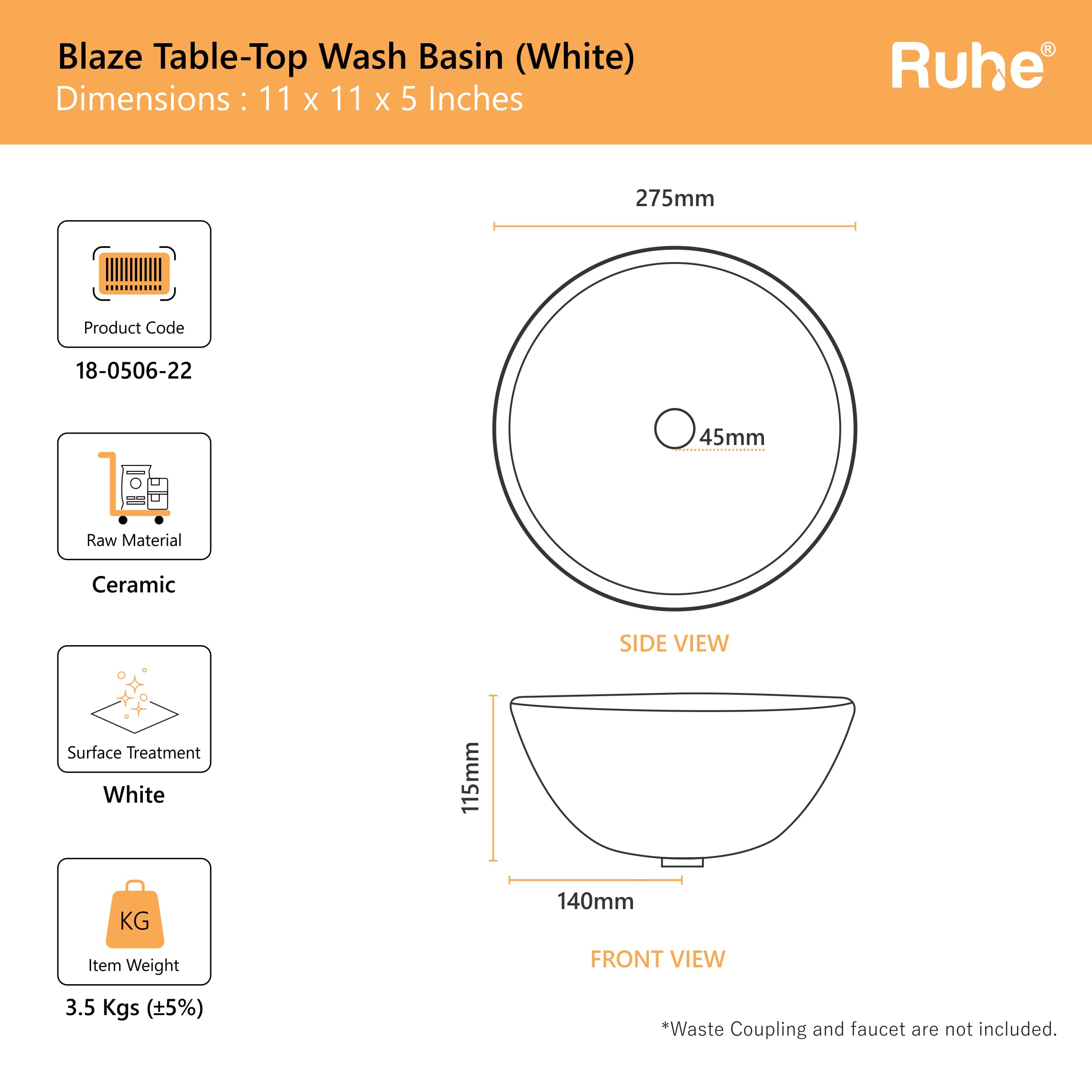 Ruhe Blaze Ceramic Wash Basin - White -2