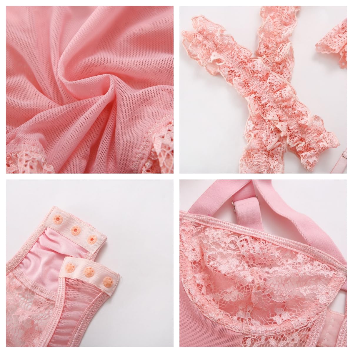 Sexy outfit Damskie komplety bielizny siatkowej z szerokim pasem do pończoch Body z fiszbinami push-up, jeden rozmiar Seksowna kwiecista koronka na ramiączkach Teddy Babydolls Zestaw bielizny z