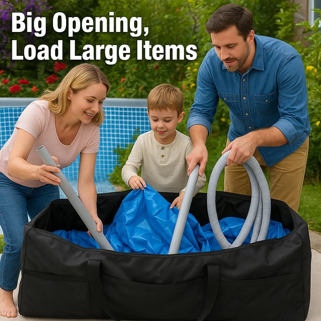 PJT Storage Bag for Aboveground Inflatable Frame Pools,Heavy Duty Outdoor Pool Accessories Storage,Waterproof UV-Resistant Patio Cushion Bag