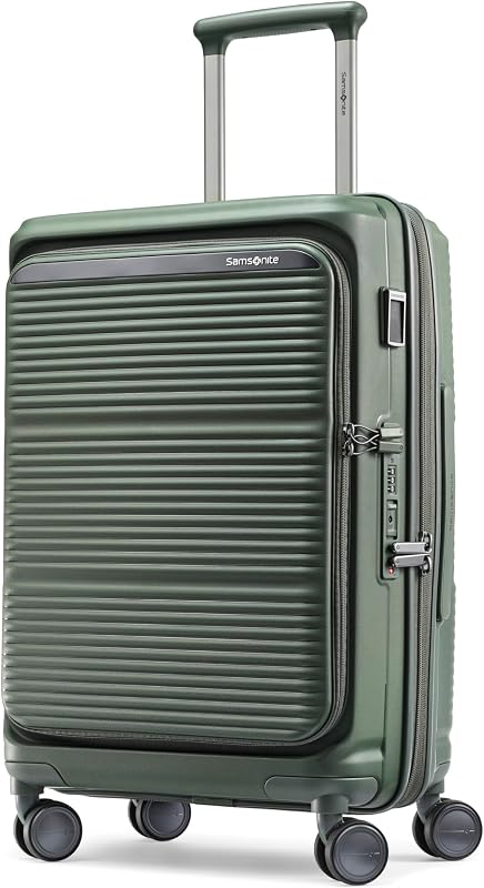 Equipaje de mano Paralux - Diseño innovador - Bolsillo frontal de acceso rápido - Tecnología de rueda de doble suspensión - Candado TSA - Ampliable - Incluye cubos de embalaje extraíbles - Oliva