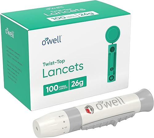 OWell Kit de dispositivo de punción + 100 lancetas estériles O'WELL Twist Top, calibre 33 (para pieles más delgadas)