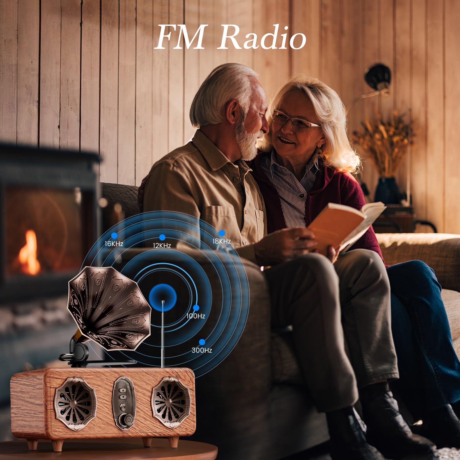 FREEFISH Haut-parleur radio rétro Bluetooth, radio FM vintage, haut-parleur 5 W, Bluetooth 5.3, prise en charge carte TF/AUX/USB, batterie 1800 mAh (AS36)