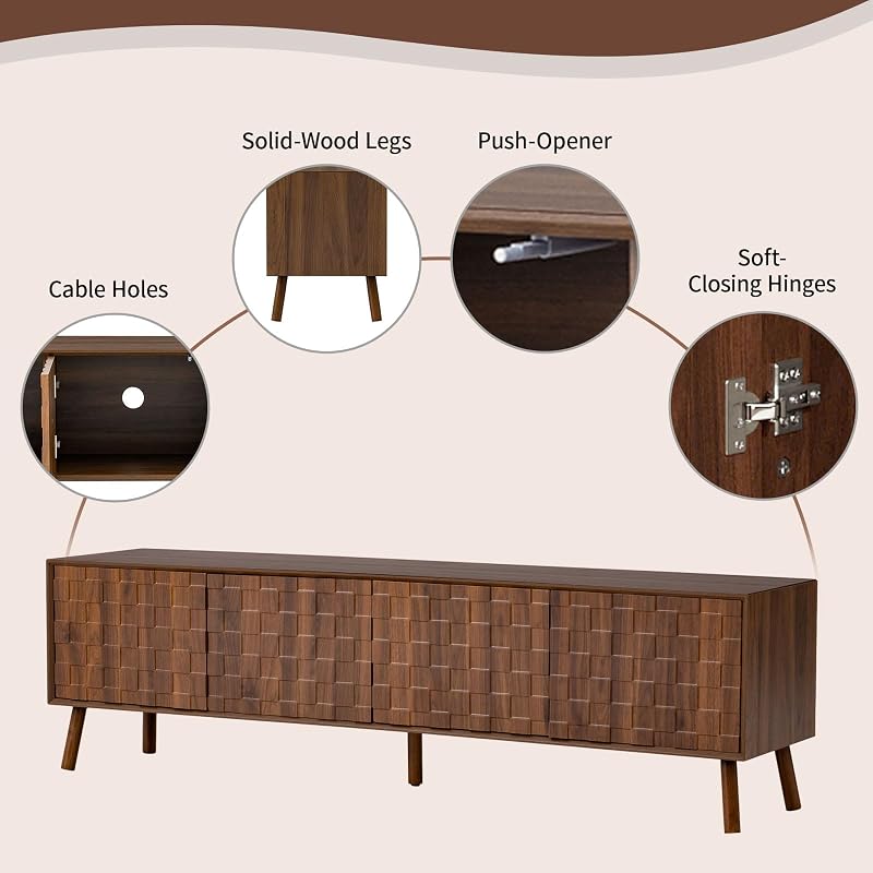 Merax 70" Mosaic Walnut TV Stand for TVs Up to 80" image 5