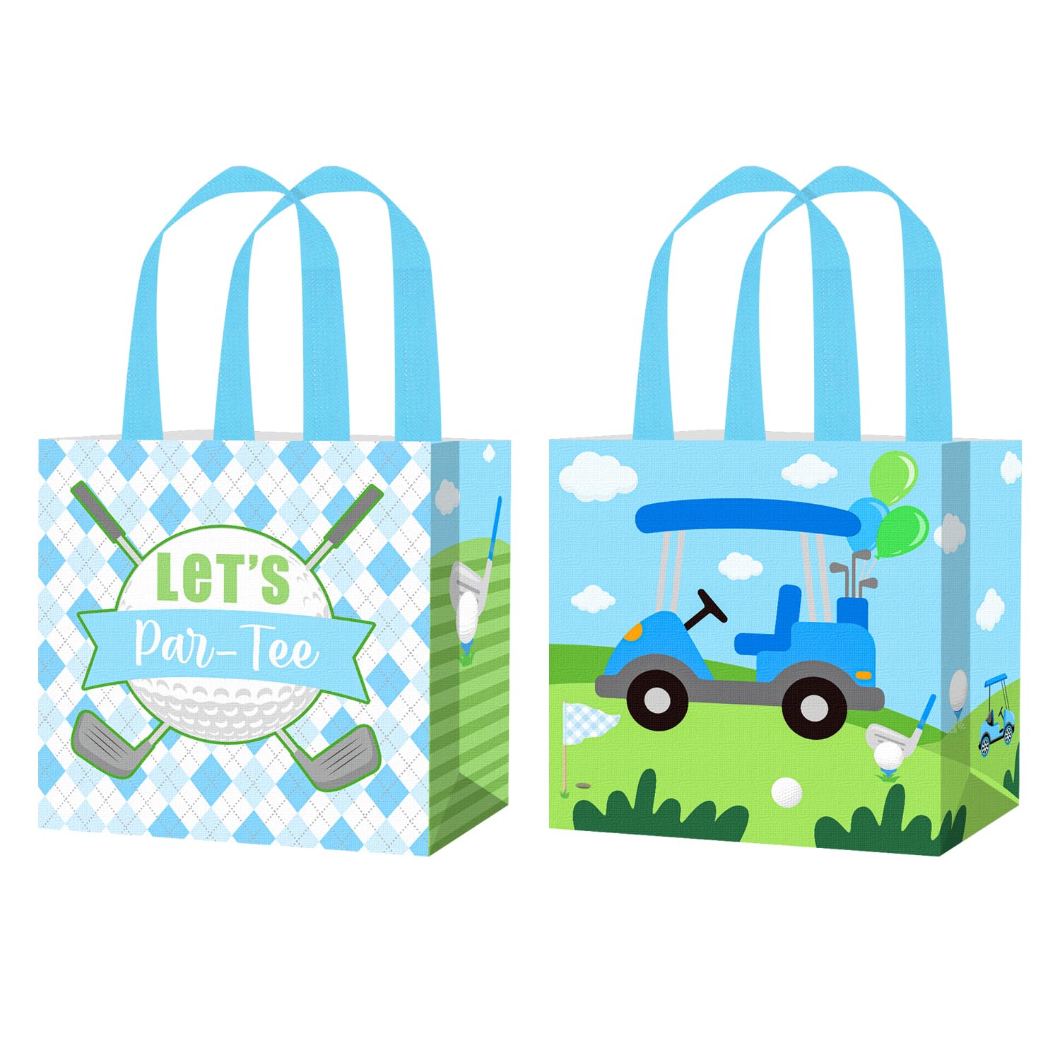 12PCS Golf Party Treat Bags Golf Birthday Party Supplies Golf Themed Favor Bags Non-woven Pink Golf Ball Candy Gift Bag with Handles for Let's Par-tee