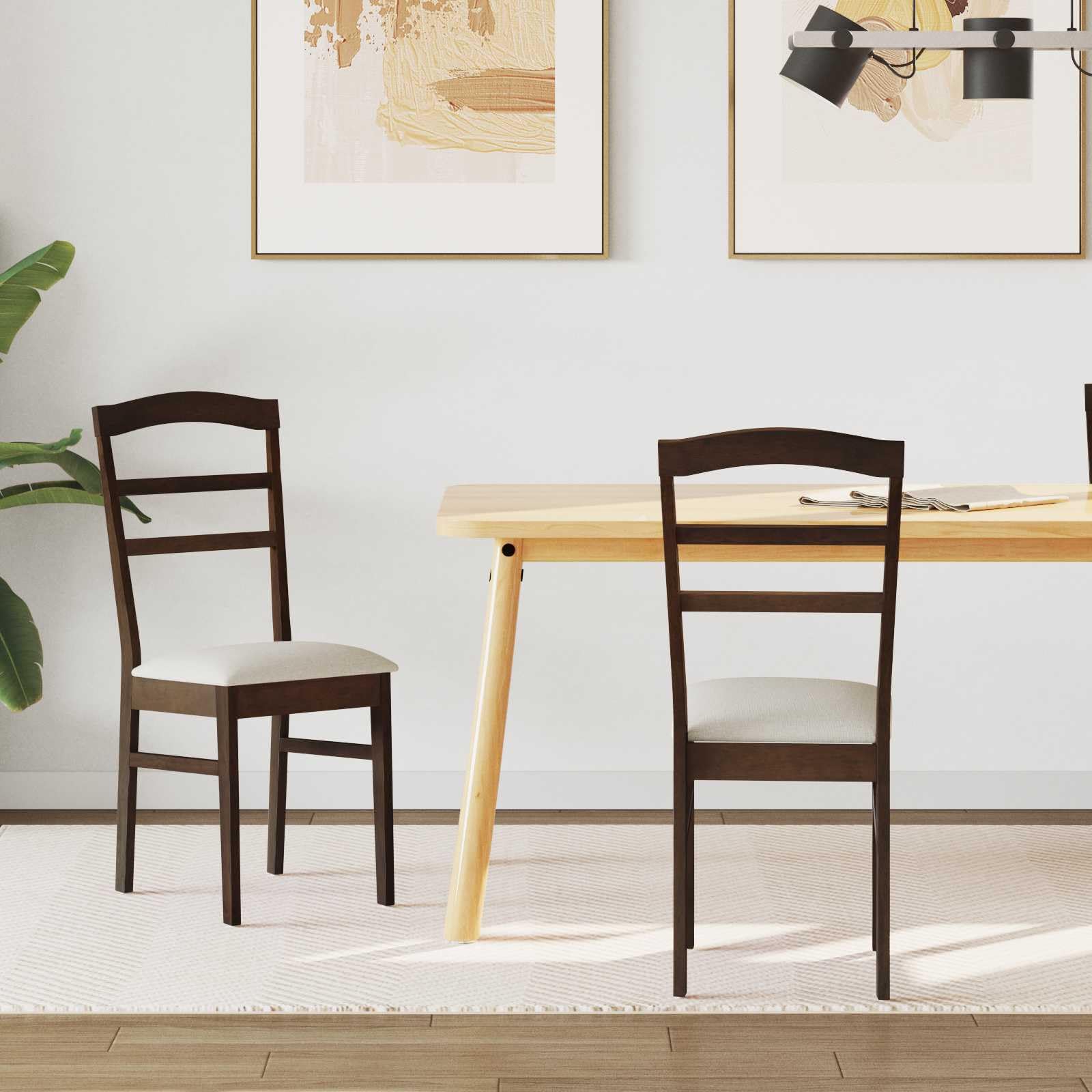 Silla de comedor vintage, 2 unidades, color marrón claro y claro, madera maciza de caucho con cojín y respaldo para comedor, cocina, oficina en casa, robusta silla de madera maciza, fácil montaje