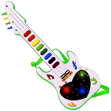 Aseenaa Musical Mini Guitar Instrument With Sound & 3d LED Lighting Toy | Battery Operated Electronic Music And Lights Guitars Gift Toys For Boys Girls Kids And Toddlers | Size:12 Inch | Colour : Green