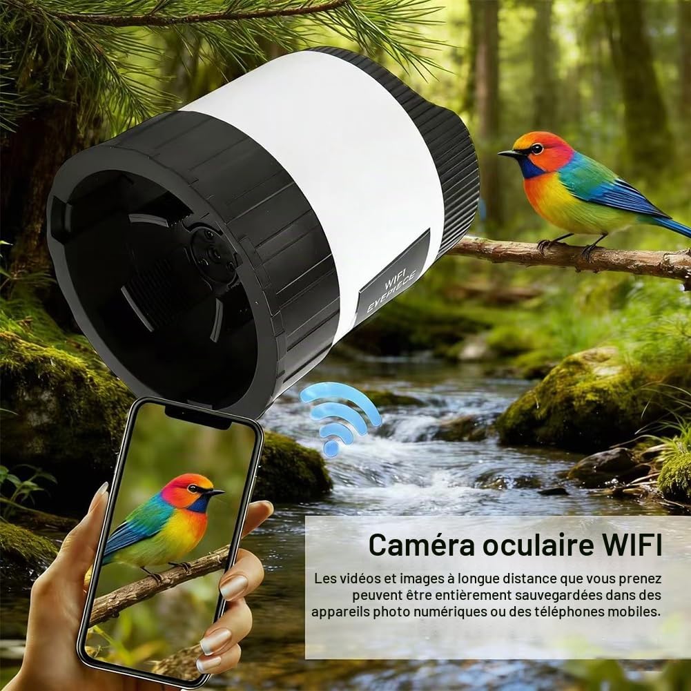 Caméra oculaire électronique WiFi, écran HD 2 Pouces, pour télescopes, Jumelles, etc. avec oculaire de 38 à 73 mm de diamètre – autonomie de 150 Min, Stockage jusqu'à 256 Go (Carte TF Non Incluse)