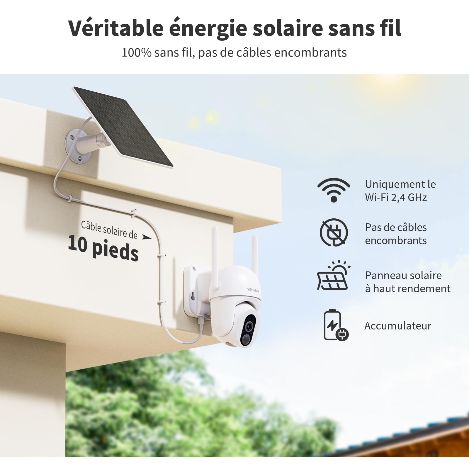 SEHMUA 2K Camera Surveillance WiFi Exterieure sans Fil Batterie
