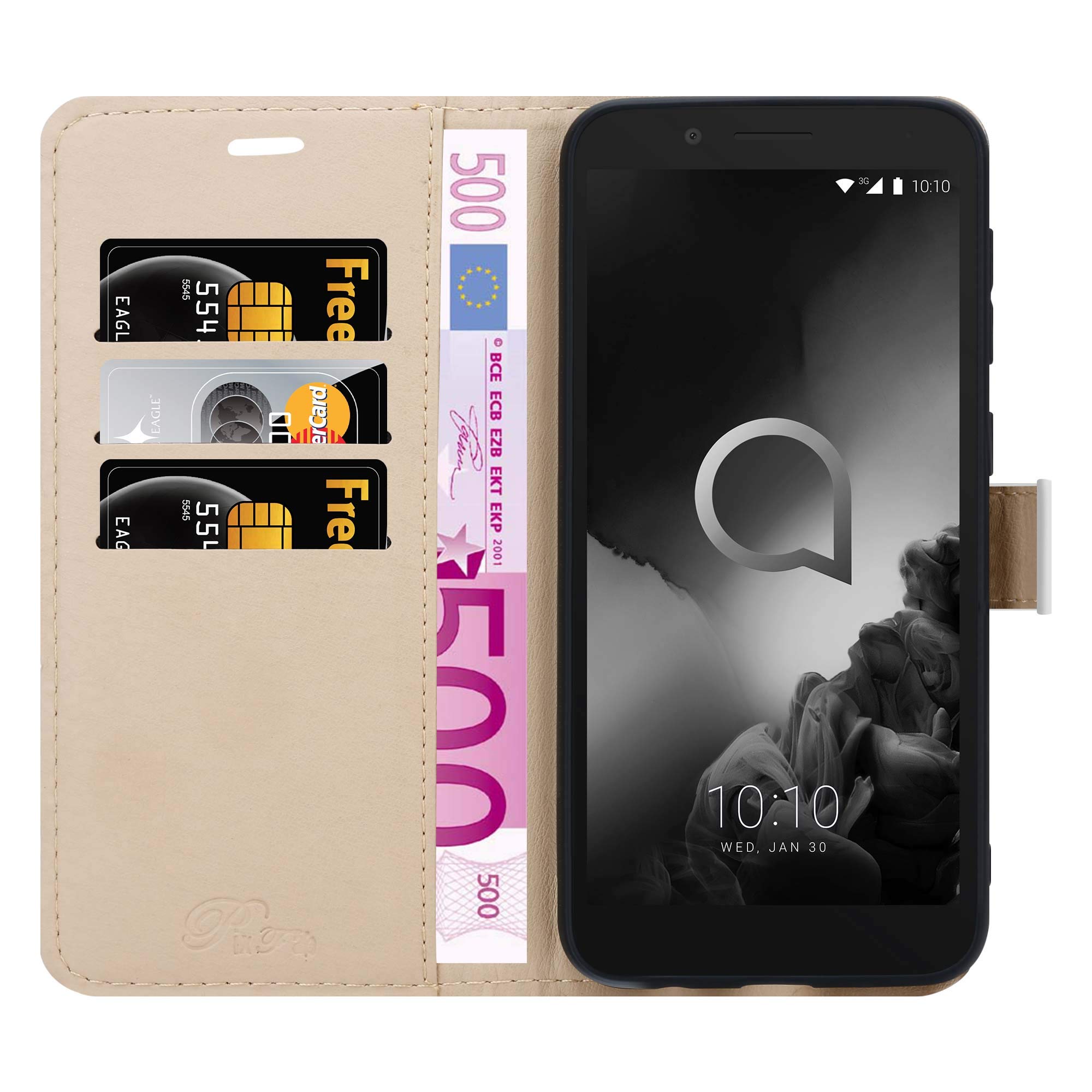 PIXFAB Custodia Portafoglio In Pelle Per Alcatel 3L 2021 - Con Slot Carte E Supporto, Nero - 4