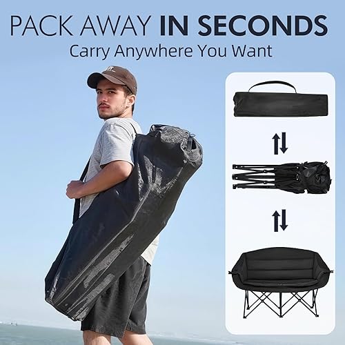 Miniatura 6 de Silla de campamento doble acolchada para 2 personas, sofá de campamento de gran tamaño resistente para adultos, deportes al aire libre, césped,