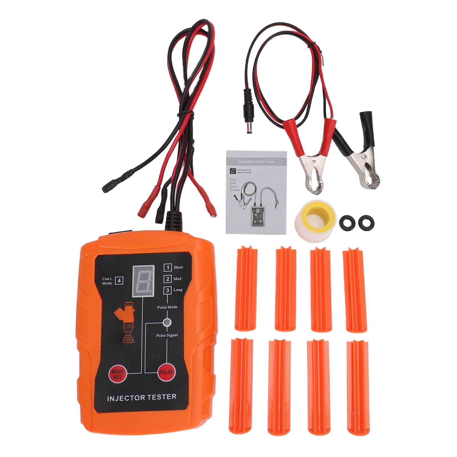 Alomejor Probador de Inyectores de para Automóviles, Construcción ABS, Función 2 en 1 con 8 Adaptadores y Modos de Pulso, Ideal para Mantenimiento y Limpieza de Vehículos (Orange)
