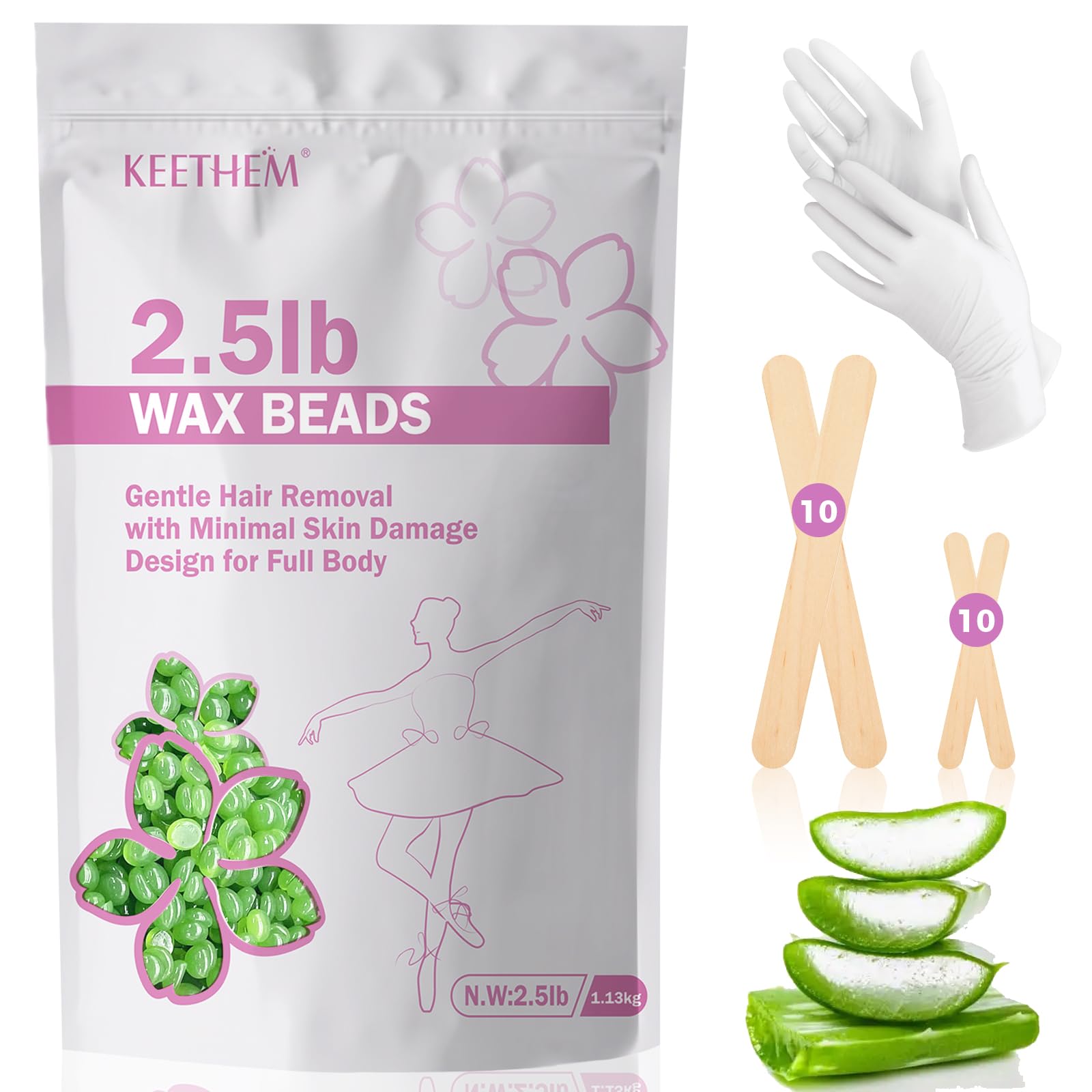 Keethem 2.5lb Wax Beads, Hard Wax Beads for Coarse Hair Removal and Sensitive Skin- Waxing Beads for Women Men - Hard Wax Recommended for Full Body