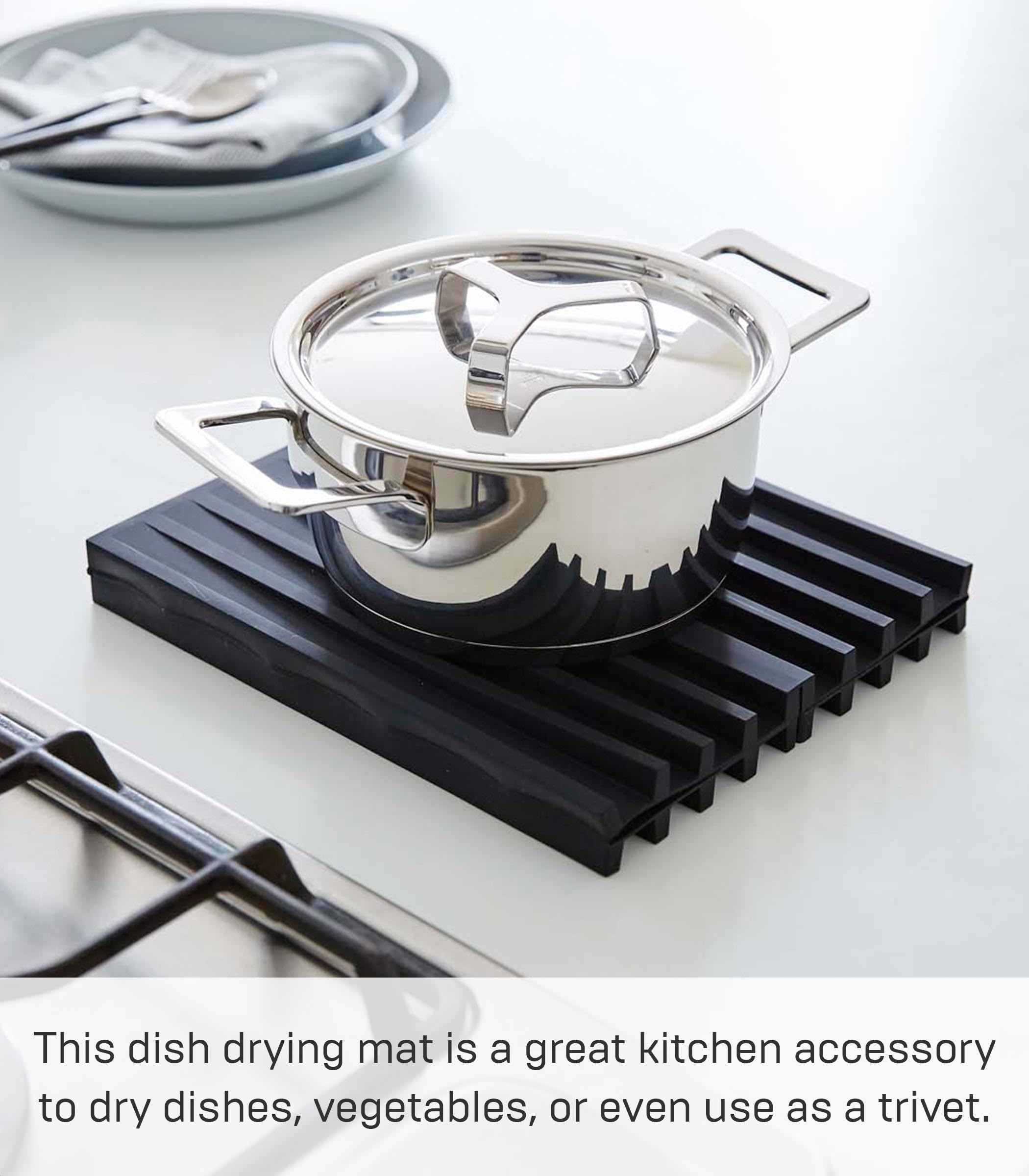 YAMAZAKI 3835-P Home - Scolapiatti pieghevole da cucina, in silicone, nero