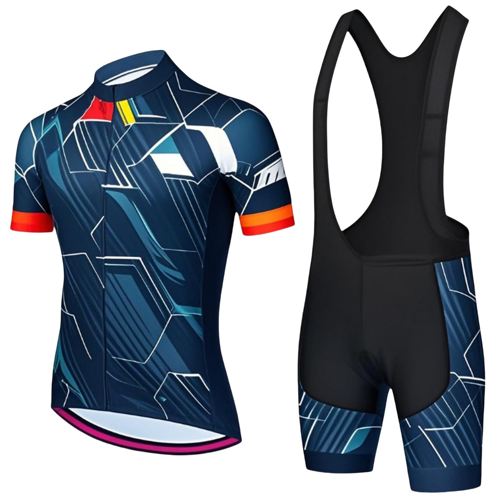 Męska odzież rowerowa MTB zestaw z wyściełanymi spodenkami - letni męski strój kolarski z krótkim rękawem i oddychającymi szelkami do rowerów górskich i biegania