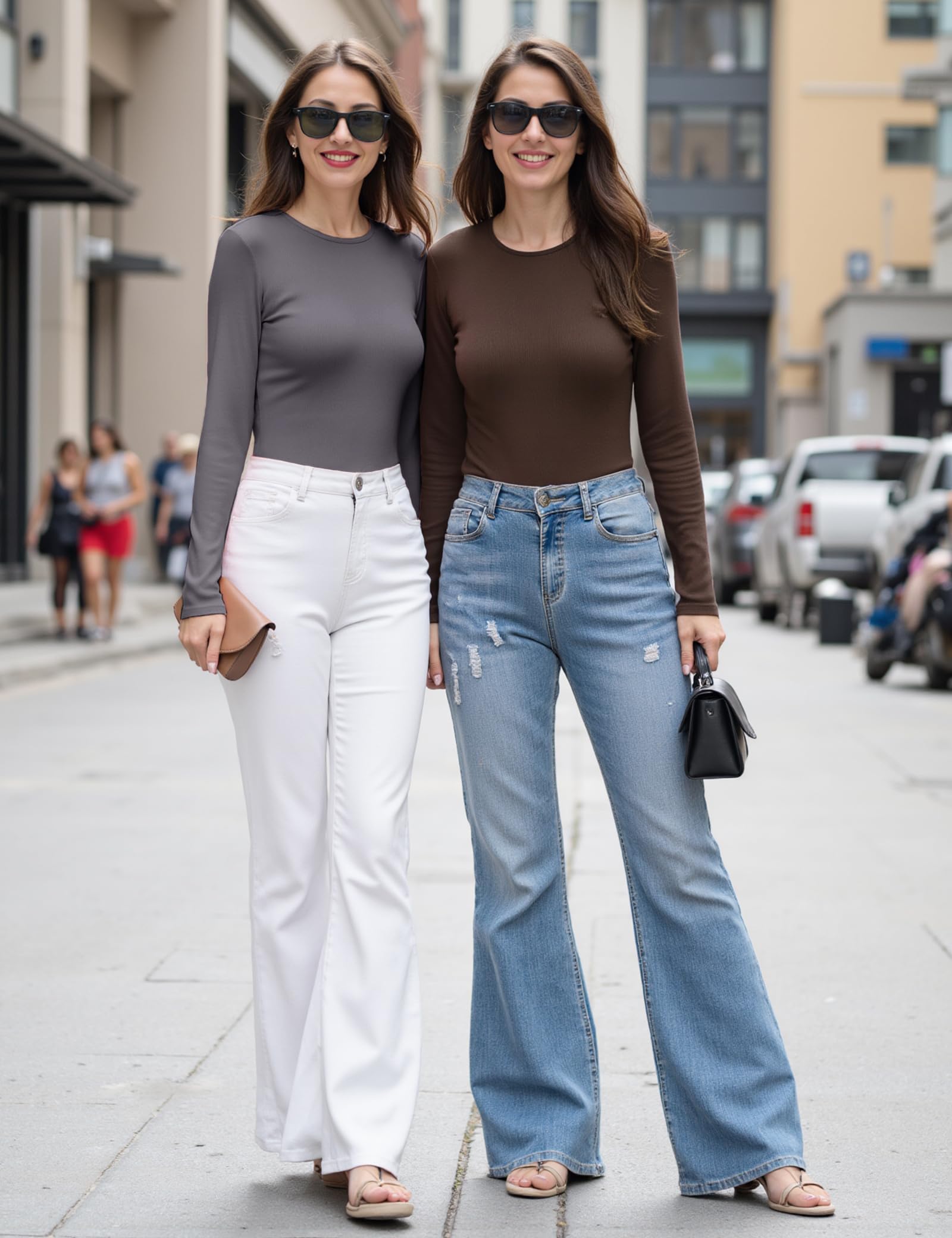 Aottori Maglia Donna Manica Lunga Girocollo Maglietta Costine Aderente Basic Tops Slim Fit Elegante T-Shirt Elasticizzato Tinta Unita Casual