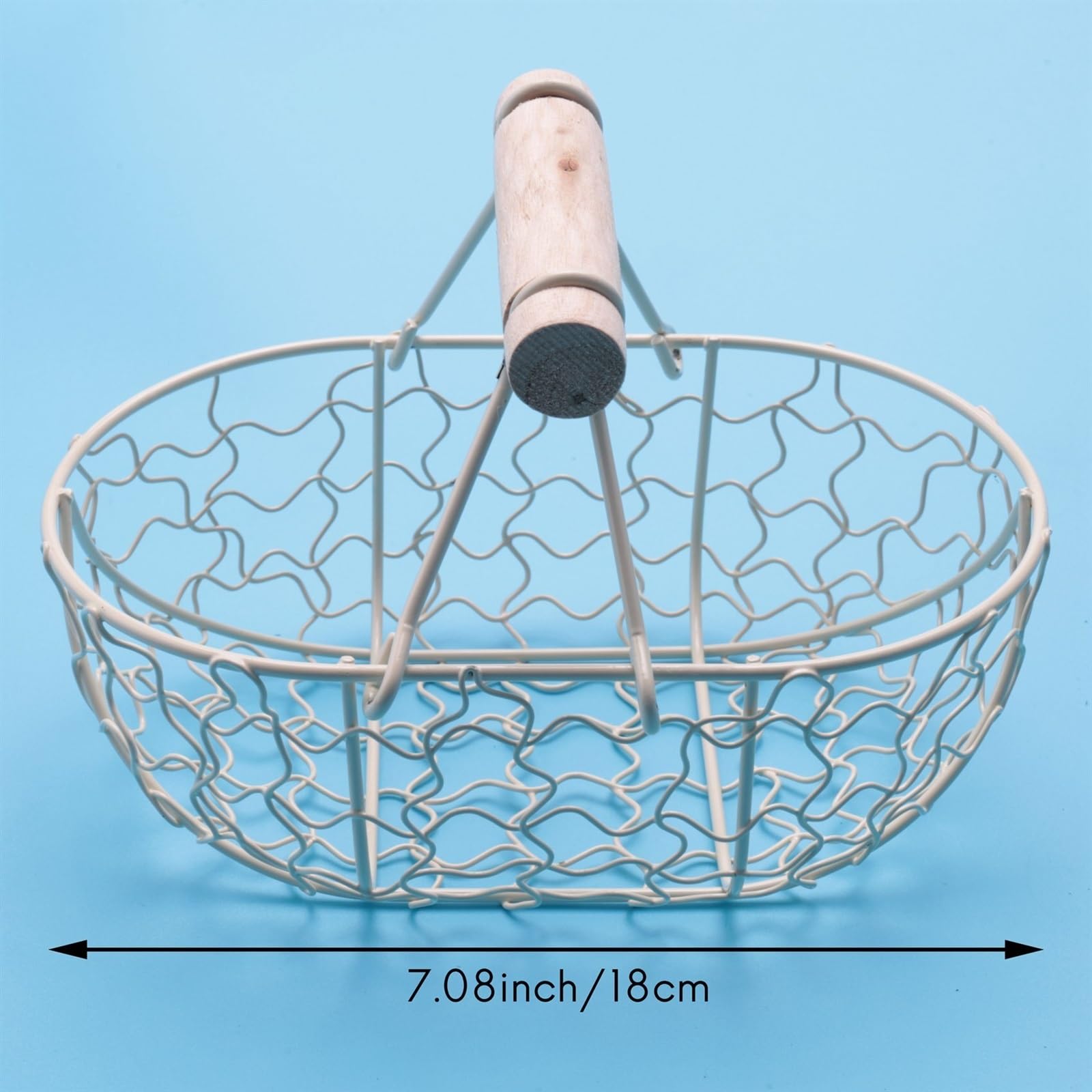 Obstkorb Obstkorb mit Holzgriff, Retro-Korb aus Metall, tragbar, multifunktional, for Gemüse, Obst, Eier, Lebensmittel, praktischer Aufbewahrungskorb, Organizer, Weiß Obstkorb-Schale