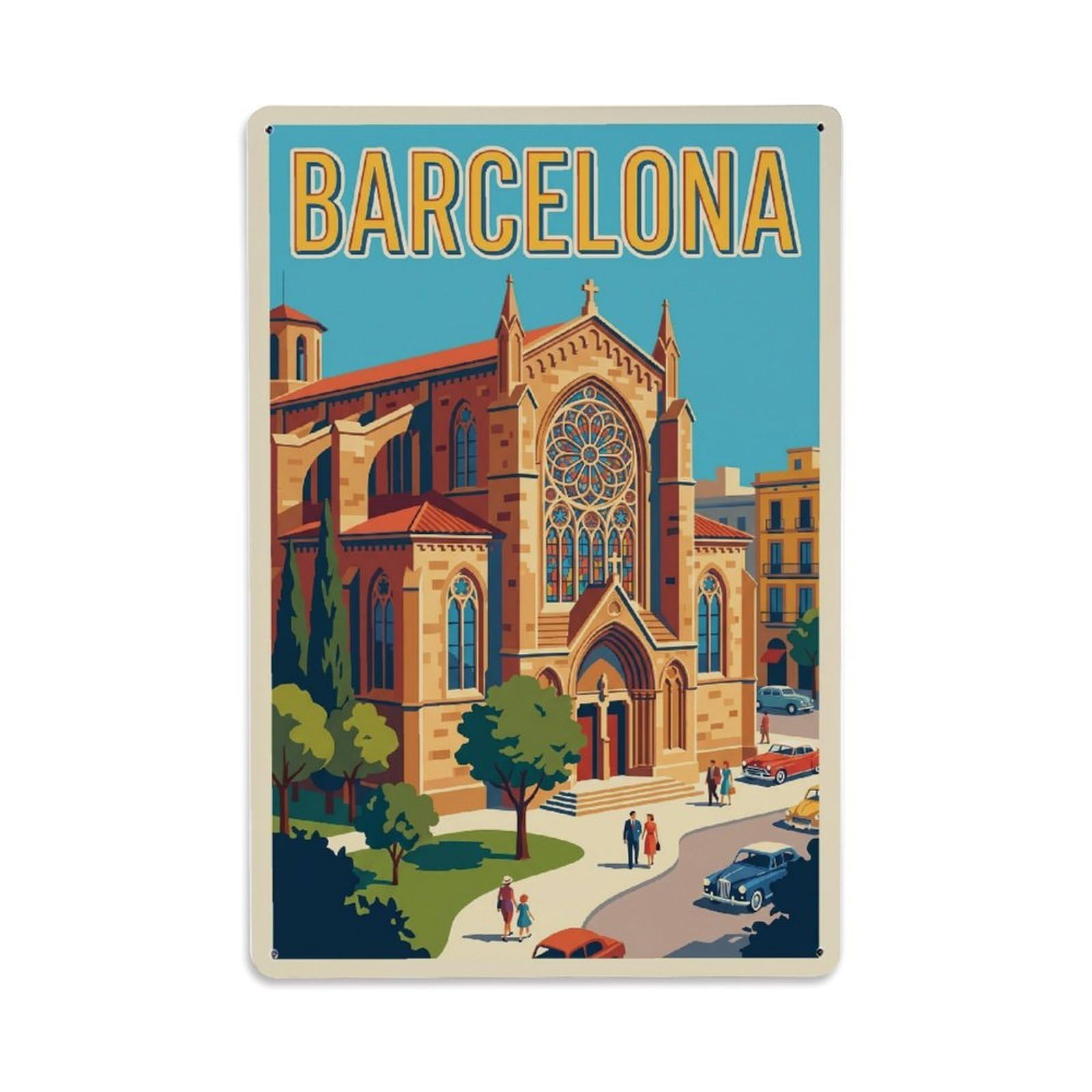 Vintage Travel Chapel Spain Historic Metal Tin Sign Plaque Wall Decor for Cafe, Club Bar, Office, Home Garden Metal Poster 8x12Inch