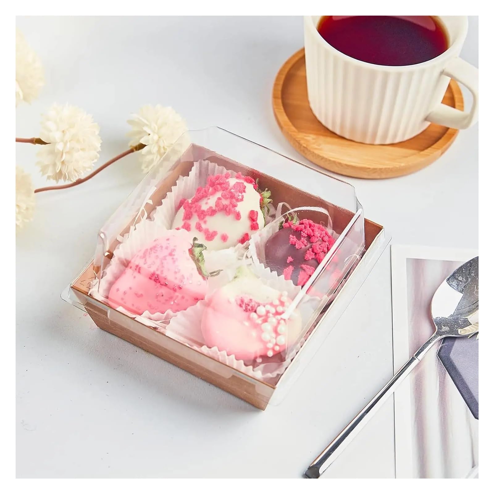 Kuchenbox, Opakowanie na ciasto papierowe, pieczywo, ciasteczka, pudełka prezentowe, wielokolorowe, 30/60 sztuk(White,60Pack)