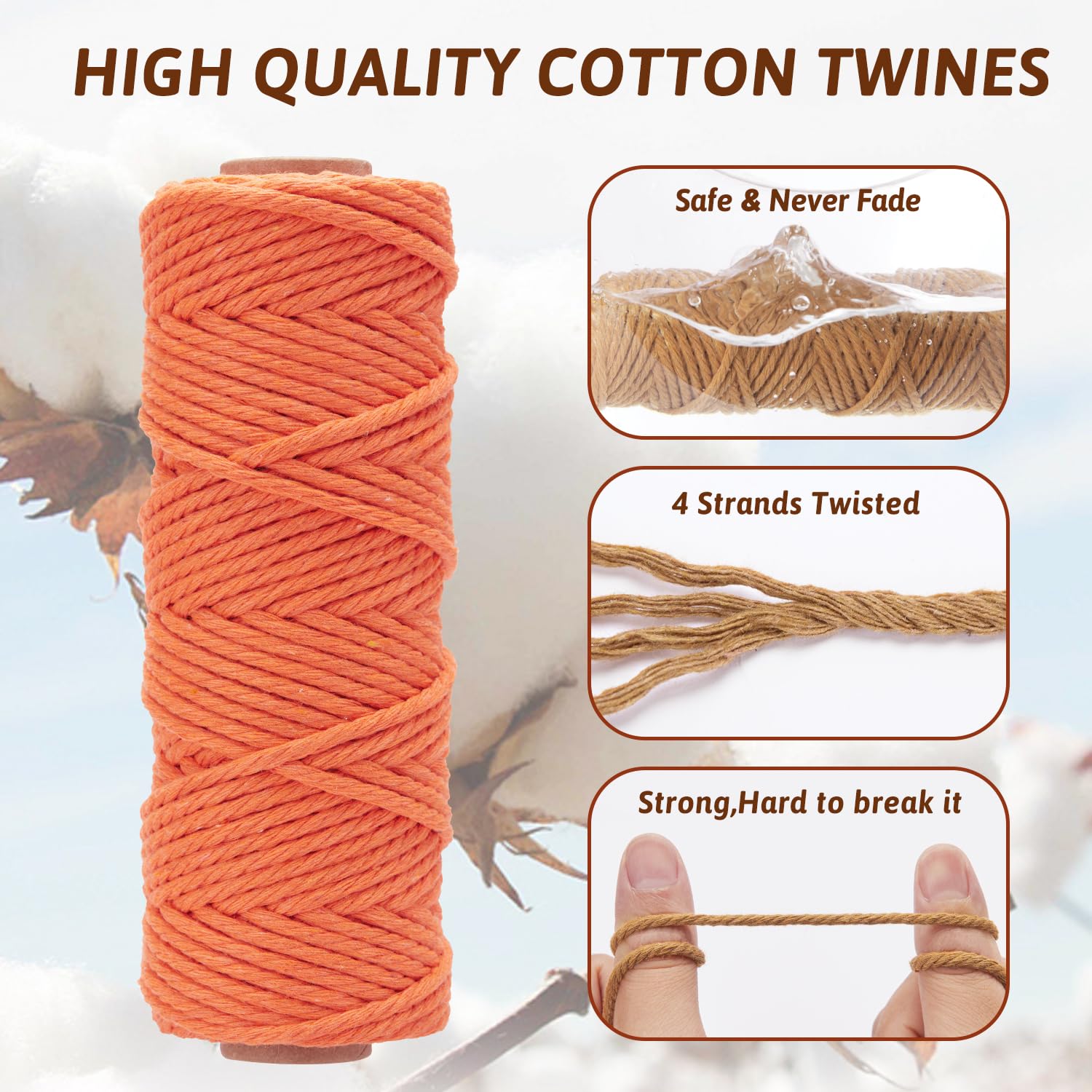 Cordón de macramé de 36 colores de 0.118 in x 1188 yardas, suministros de macramé de color natural, 4 hebras trenzadas, cuerda de algodón, cuerda de hilo de macramé, cuerda para manualidades, colgar 4
