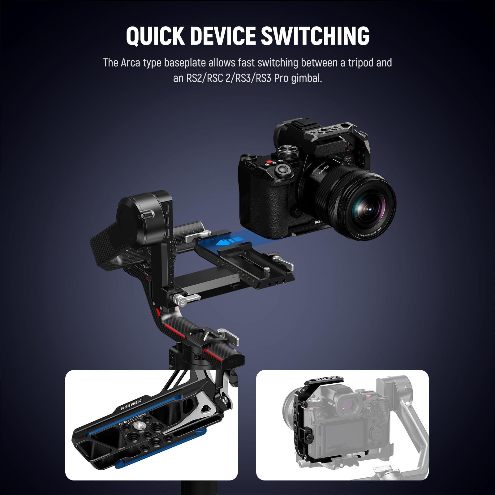 NEEWER LUMIX S5 X Półklatka do Panasonic S5/G9, metalowa platforma wideo z opaską kablową HDMI, gwint 1/4" 3/8", płyta bazowa Arca, kompatybilna z DJI RS2, RSC2, RS3 Pro, CA056