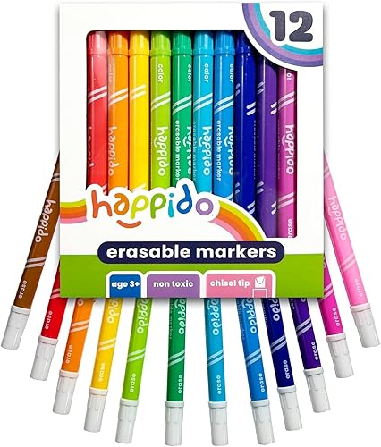 International Arrivals Double Sided Erasable Marker Sets for Kids Happido, Set of 12 Chisel Tip Non Toxic Markers, Great School Supplies, Art and