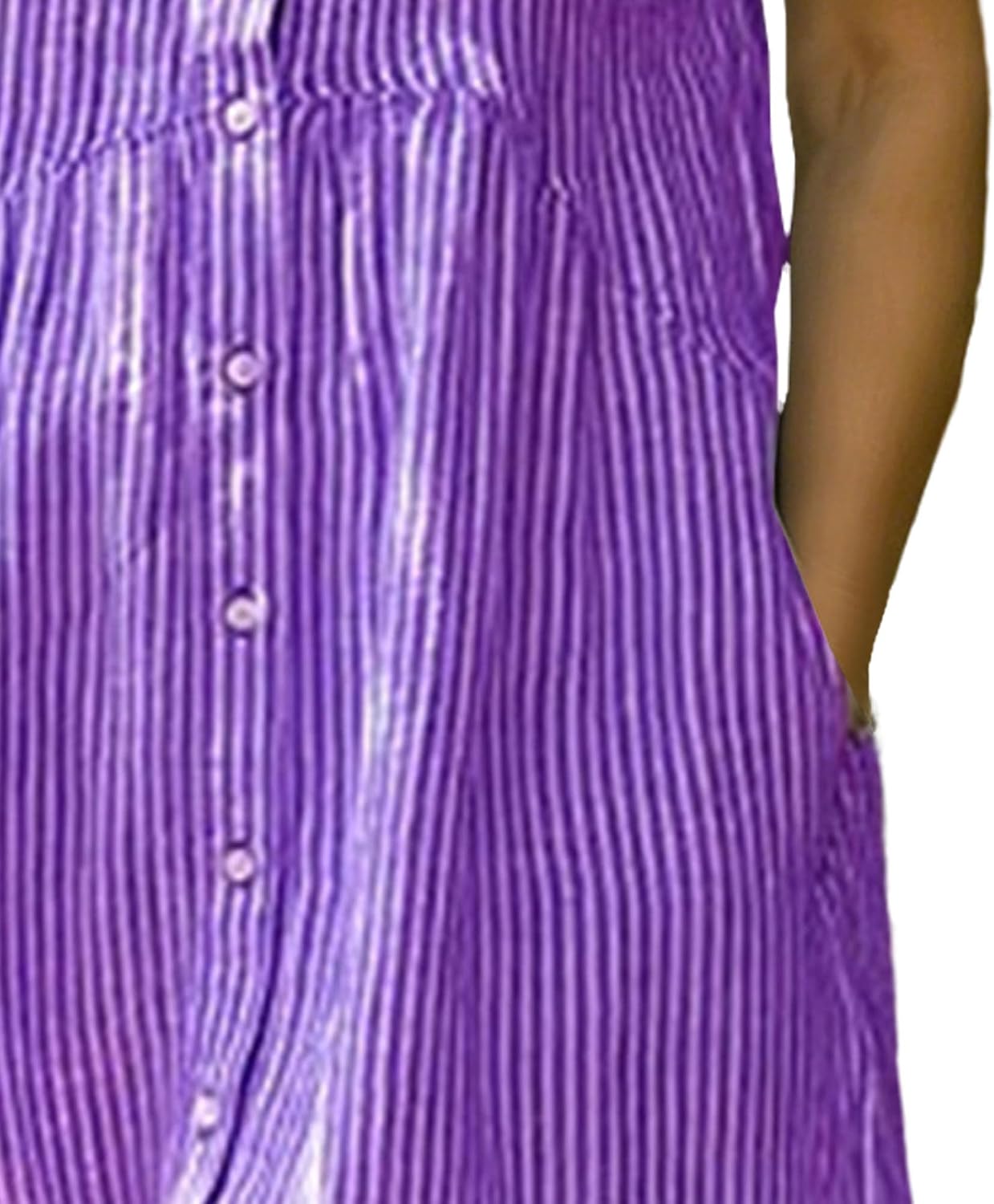 Women's Striped Midi Long Shirt Dress Short Sleeve Casual Loose Summer Dress