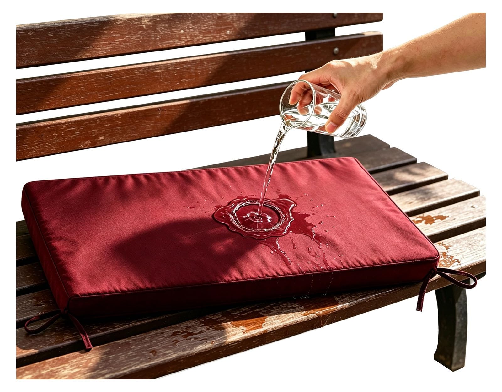 Outdoor Sofa Cushions Waterproof 80% Thick 5cm/1.9" Replacement Bench Seat Cushion Outdoor, Patio Furniture Long Cushion with Ties, Bench Seat Pad for Porch Swing Garden(Dark Red,150x40 cm 59x16 in)