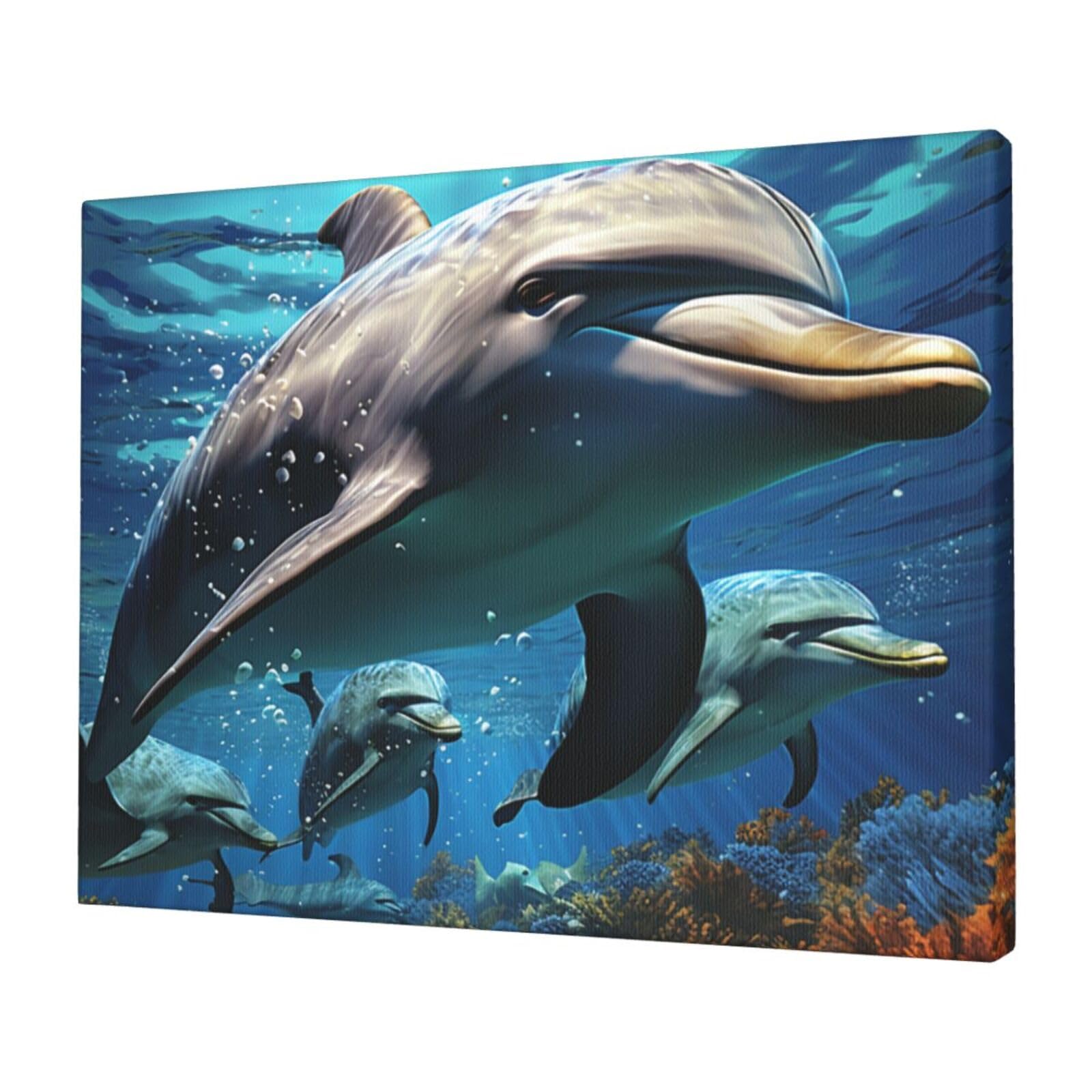 FodPand Canvas Wall Art for Living Room Wall Decor 12"x16" Modern Artwork Painting Pictures Hanging Canvas Prints Dolphins Aesthetic Wall Art for Bedroom Bathroom Office Wallart Decor