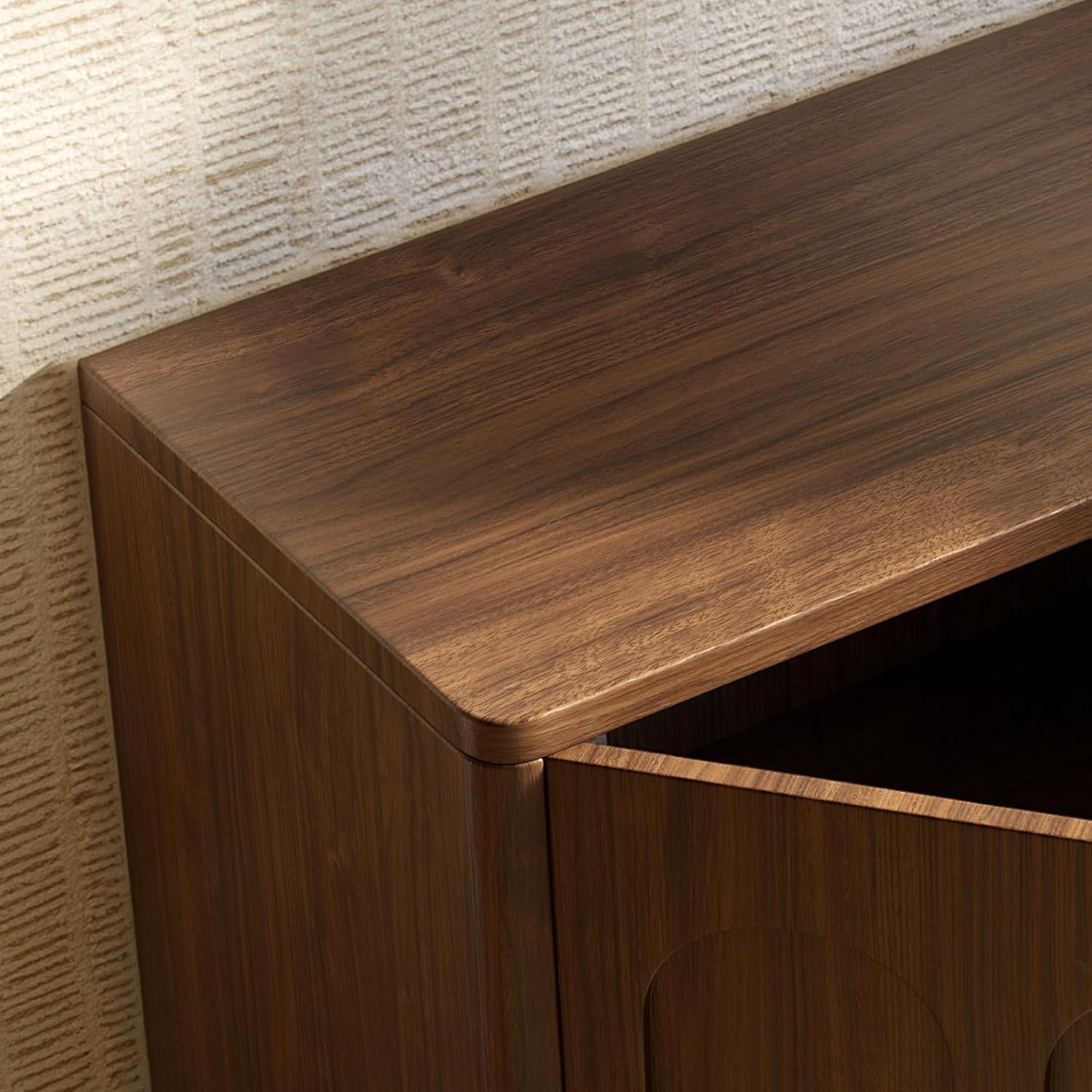 Evermagin 67" Arched Walnut Buffet Cabinet with Storage, Large Credenza with 4 Doors, Wood Mid Century Modern Sideboard for Kitchen and Living Room (67"*31.5"*15.7")
