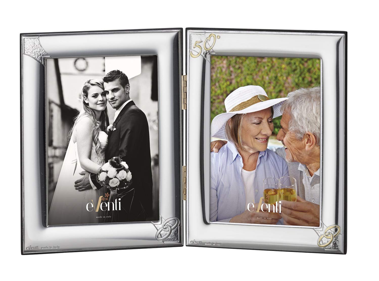 JOYERÍA EL FARO | Marco fotos doble 50 aniversario | Regalos de boda 50 aniversario | Grabado personalizado | Presentación en estuche premium | Celebra 50 años de amor juntos (13 x 18 cm)